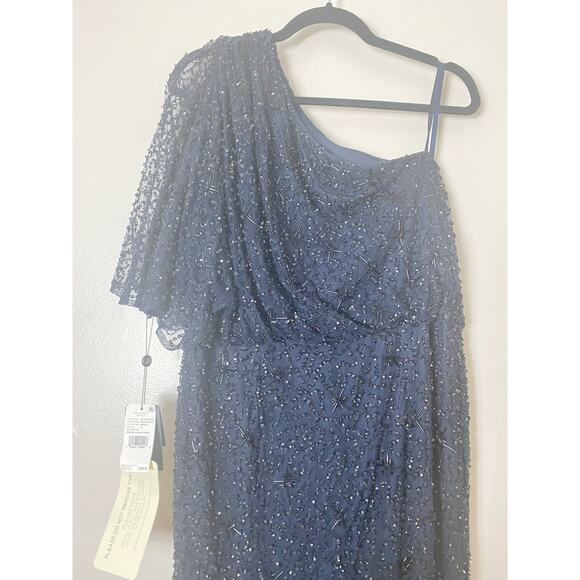 ADRIANNA PAPELL DRESS 16 NAVY BLUE MOTHER OF BRIDE FALL WEDDING GUEST GOWN LONG - Picture 10 of 13